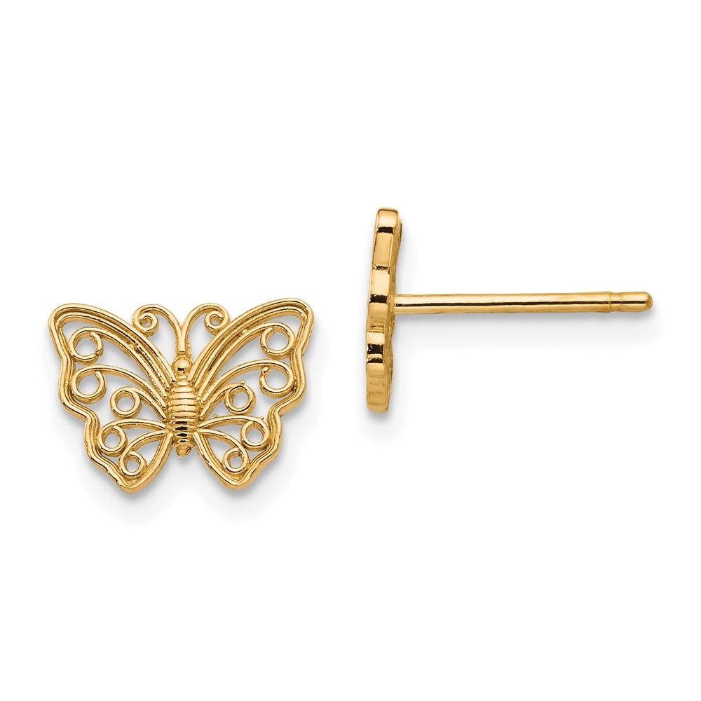 14k Yellow Genuine Gold Butterfly Post Earrings